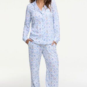 Roller Rabbit Starry Nights Lattice Long Sleeve Polo Pajamas Size SBLUE / S